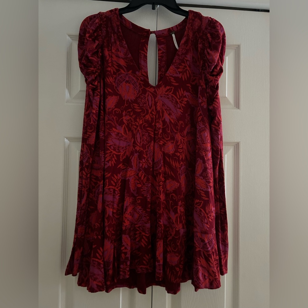 Free People Red and Purple Patterned Top